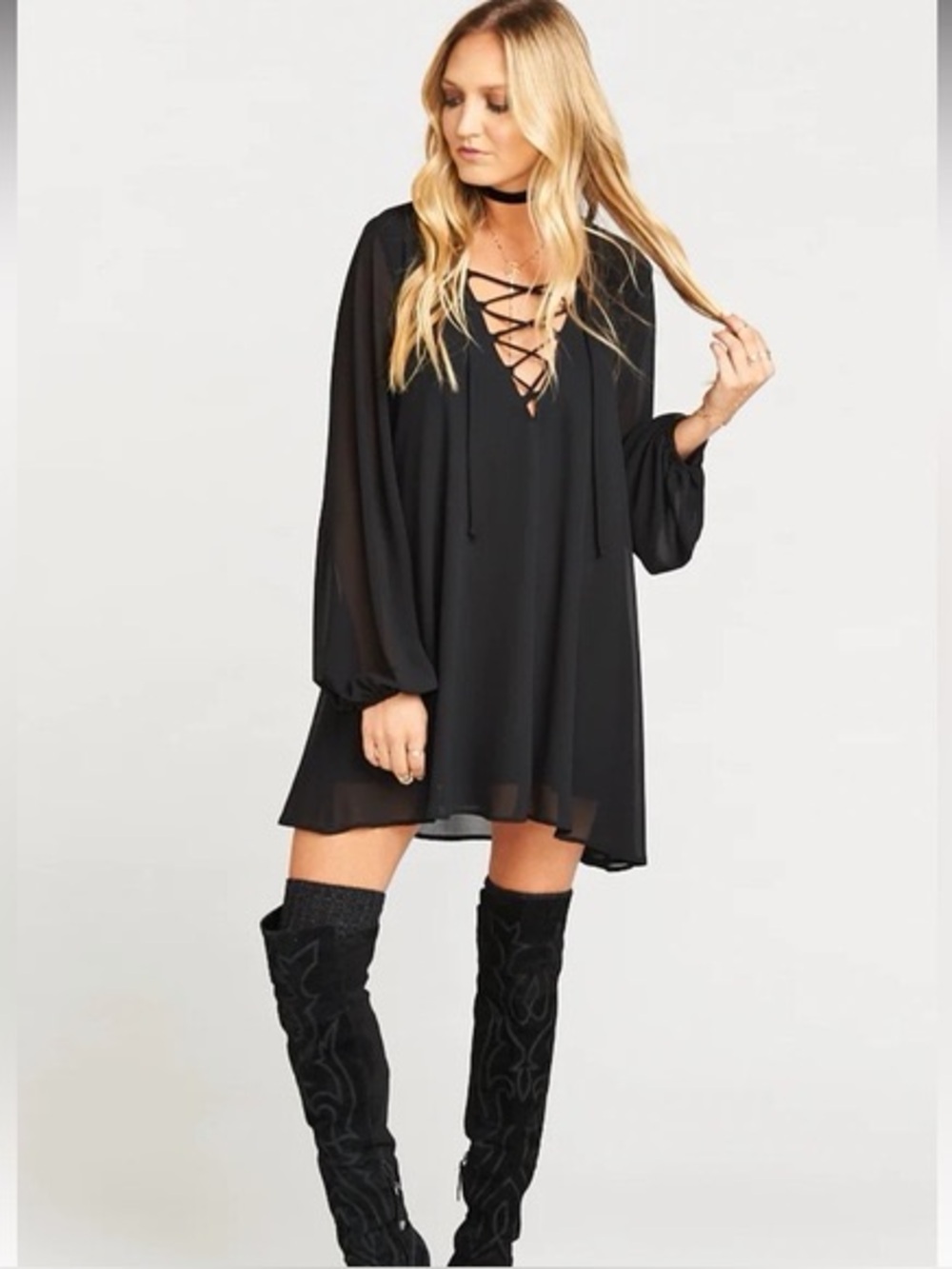 Show Me Your Mumu Tie Mini Dress in Black